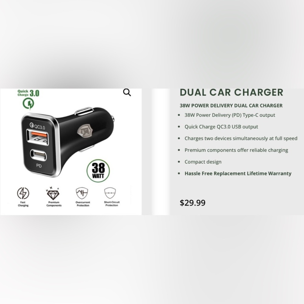 38W POWER DELIVERY DUAL CAR CHARGER